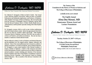 Invitation for the Alma Dea Morani Award ceremony for Catherine DeAngelis