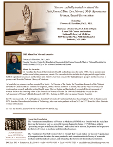 Invitation for the Alma Dea Morani Award ceremony for Florence Haseltine