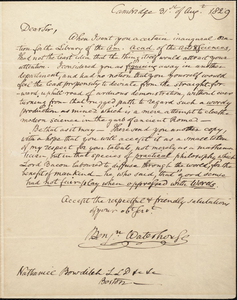 Letter from Benjamin Waterhouse to Nathaniel Bowditch
