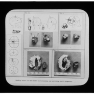 Showing effect of the helmet in burnishing and splitting shell fragments