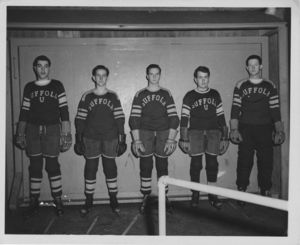 Suffolk University men's hockey team portrait, 1950
