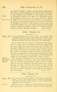 1783 Chap. 0011 An Act Determining At What Times And Places The Supreme Judicial Court, The Court Of General Sessions Of The Peace And Court Of Common Pleas, Shall Be Held Within And For The County Of Berkshire.