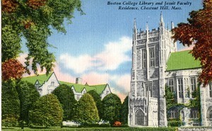 Bapst Library exterior: Ford Tower and Saint Mary's Hall, postcards