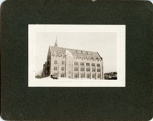 Devlin Hall exterior: in winter, by Clifton Church
