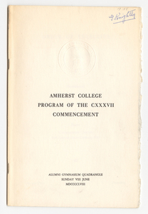 Amherst College Commencement program, 1958 June 8