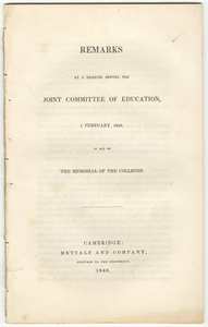 Remarks at a hearing before the Joint Committee of Education, 1 February, 1848