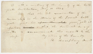 Collegiate Institution faculty resolution regarding the senior class examinations, 1824 May 10