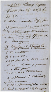 Edward Hitchcock outline for book on Mary Lyon, 1857 July 17