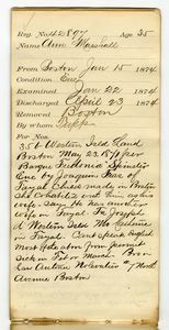Tewksbury Almshouse Intake Record: Marshall, Ann