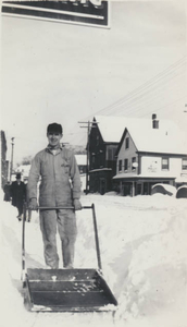 Dad cleaning the sidewalk