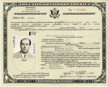 Certificate of Naturalization of my father