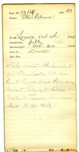 Tewksbury Almshouse Intake Record: Brown, Ellen