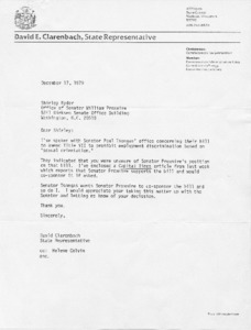 Letter to Shirley Snyder from Wisconsin State Representative David ...