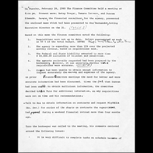 February 1980 Finance Committee meeting materials