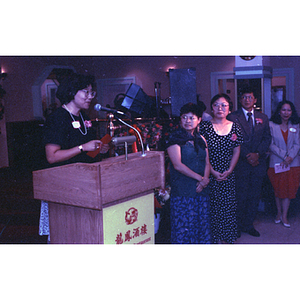 Suzanne Lee speaking at the Chinese Progressive Association's 15th Anniversary Celebration