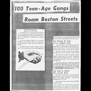 Photocopy of article 100 teen-age gangs roam Boston streets