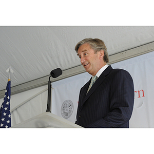 U.S. Congressman John F. Tierney from Massachusetts speaks at the groundbreaking ceremony for the George J. Kostas Research Institute for Homeland Security at Northeastern University