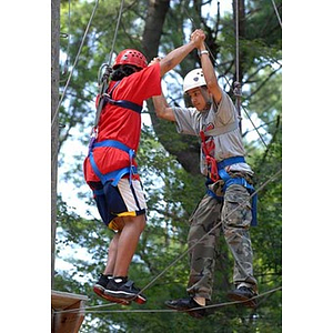 Danny Vazquez and Odalis David Polanco on the Torch Scholars Project Adventure Ropes Course