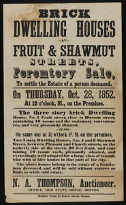 Broadside for brick dwelling houses in Fruit and Shawmut Streets