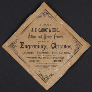 Label for J.F. Cabot & Bro., gilders and picture framers, 89 Sudbury Street, Boston, Mass., undated
