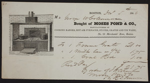 Billhead for Moses Pond & Co., stoves and furnaces, 28 Merchants Row, Boston, Mass., dated December 5, 1845