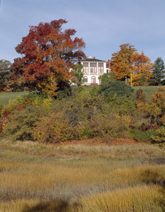 View of rear facade from a distance, fall, Castle Tucker, Wiscasset, Maine