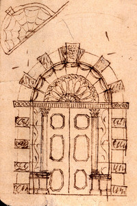 Front elevation and detail drawing of an unidentified doorway, location unknown