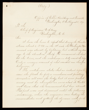 O. H. Ernst to Thomas Lincoln Casey, August 8, 1890, copy