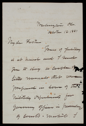 Thomas Lincoln Casey to General Silas Casey, October 12, 1881