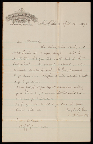 [Cyrus] B. Comstock to Thomas Lincoln Casey, April 17, 1893