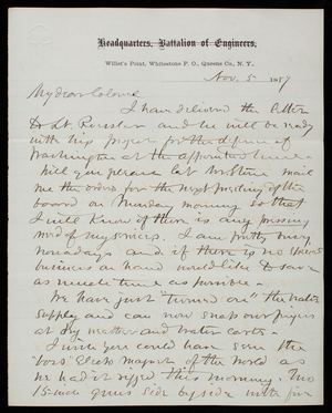 [William] R. King to Thomas Lincoln Casey, November 5, 1887