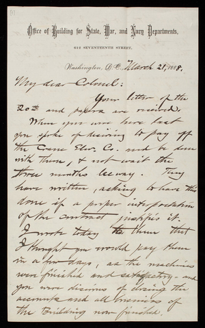 Bernard R. Green to Thomas Lincoln Casey, March 21, 1888