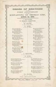 Order of Services at the First Anniversary of the Kidnapping of Thomas Sims, April 12, 1852