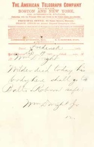 Telegram from William Dwight, Jr. to William Dwight, 19 September 1862
