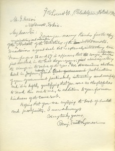 Letter from Benjamin Smith Lyman to Iwaya. Hosoi