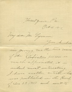 Letter from Anna K. Bewley to Benjamin Smith Lyman