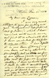 Letter from E. R. Hoar to Benjamin Smith Lyman