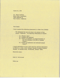 Letter from Mark H. McCormack to Glenn E. McGihon