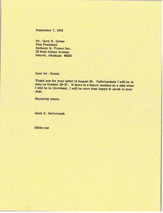 Letter from Mark H. McCormack to Gary W. Green