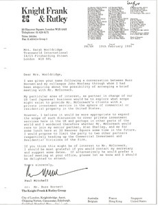 Letter from Paul Mitchell to Sarah Wooldridge