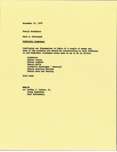 Memorandum from Mark H. McCormack to Teruji Mochimaru