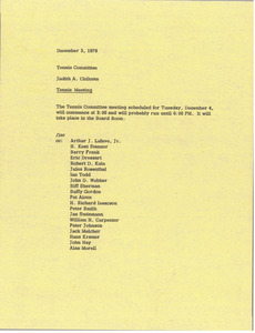 Memorandum from Judith A. Chilcote to tennis committee