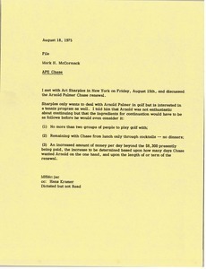 Memorandum from Mark H. McCormack to Arnold Palmer Enterprises Chase file
