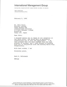 Letter from Mark H. McCormack to Shin Torii