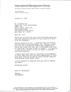 Letter from Mark H. McCormack to Hisashi Ito