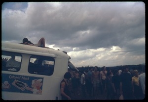 Crowd around a food truck at the Woodstock Festival