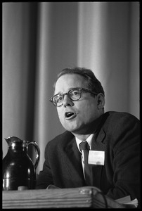 William Sloane Coffin, seated on a panel at the Youth, Non-Violence, and Social Change conference, Howard University