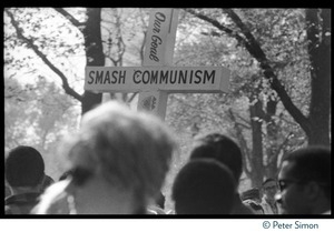 Polish Freedom Fighters' cross marked with 'Smash Communism,' carried by counter-protesters at the Resistance antiwar rally on the Boston Common