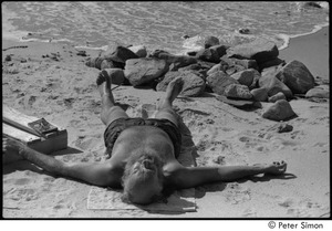 Jungle Beach: Ram Dass splayed on the sand