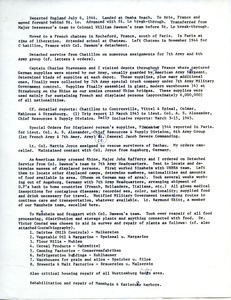 Memorandum of service from D-day through occupation in Germany and duties in governing food supply